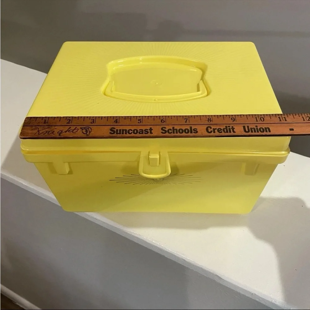 Vintage 1960s Atomic Starburst Yellow Sewing Box MCM Craft Storage Retro Decor
